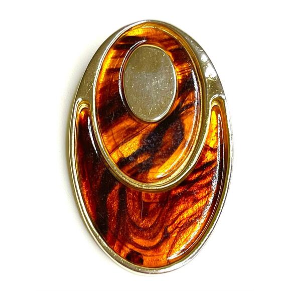 VINTAGE Brooch JUDITH LEIBER Signed Tortoise Shell Vtg Costume Jewelry Pin m13 - Picture 1 of 5